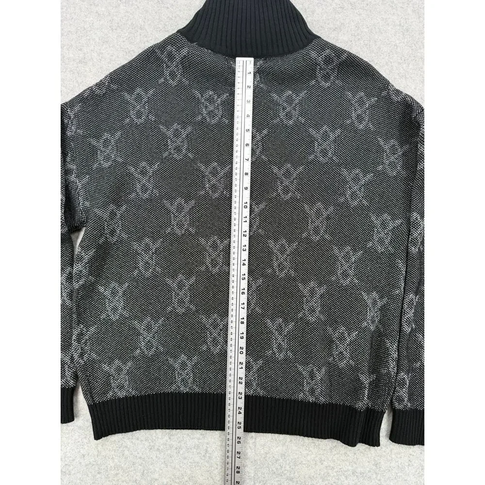 NWT Daily Paper Tems Black Knit Monogram Quarter-Zip Sweater Size MEDIUM